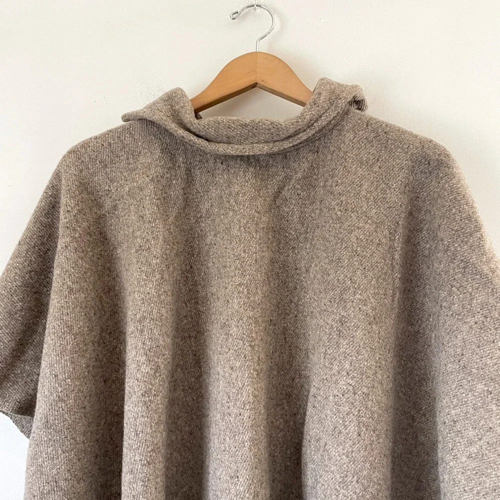 Vintage Wool Blend Fringe Poncho Cape Large Brown Boho Rustic Cabincore cozy
